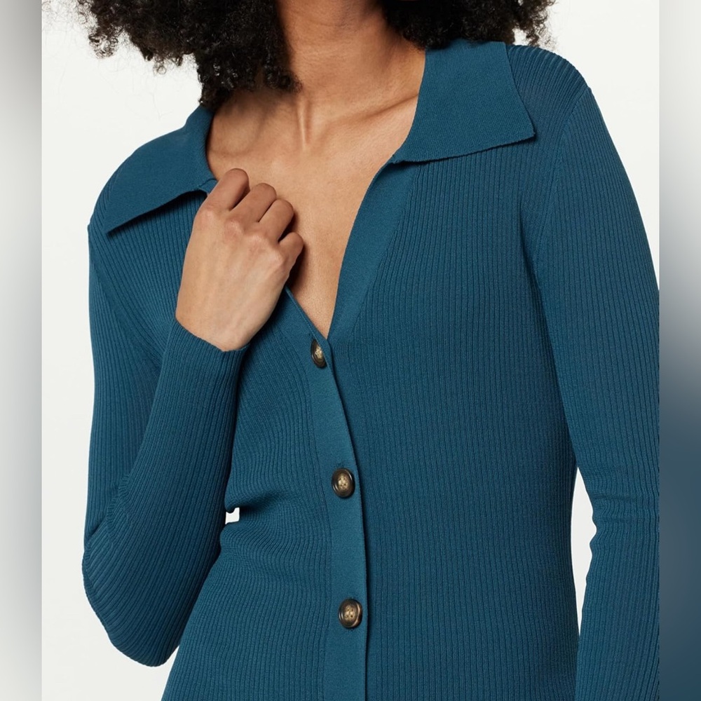 Teal Button-Up Ribbed Top